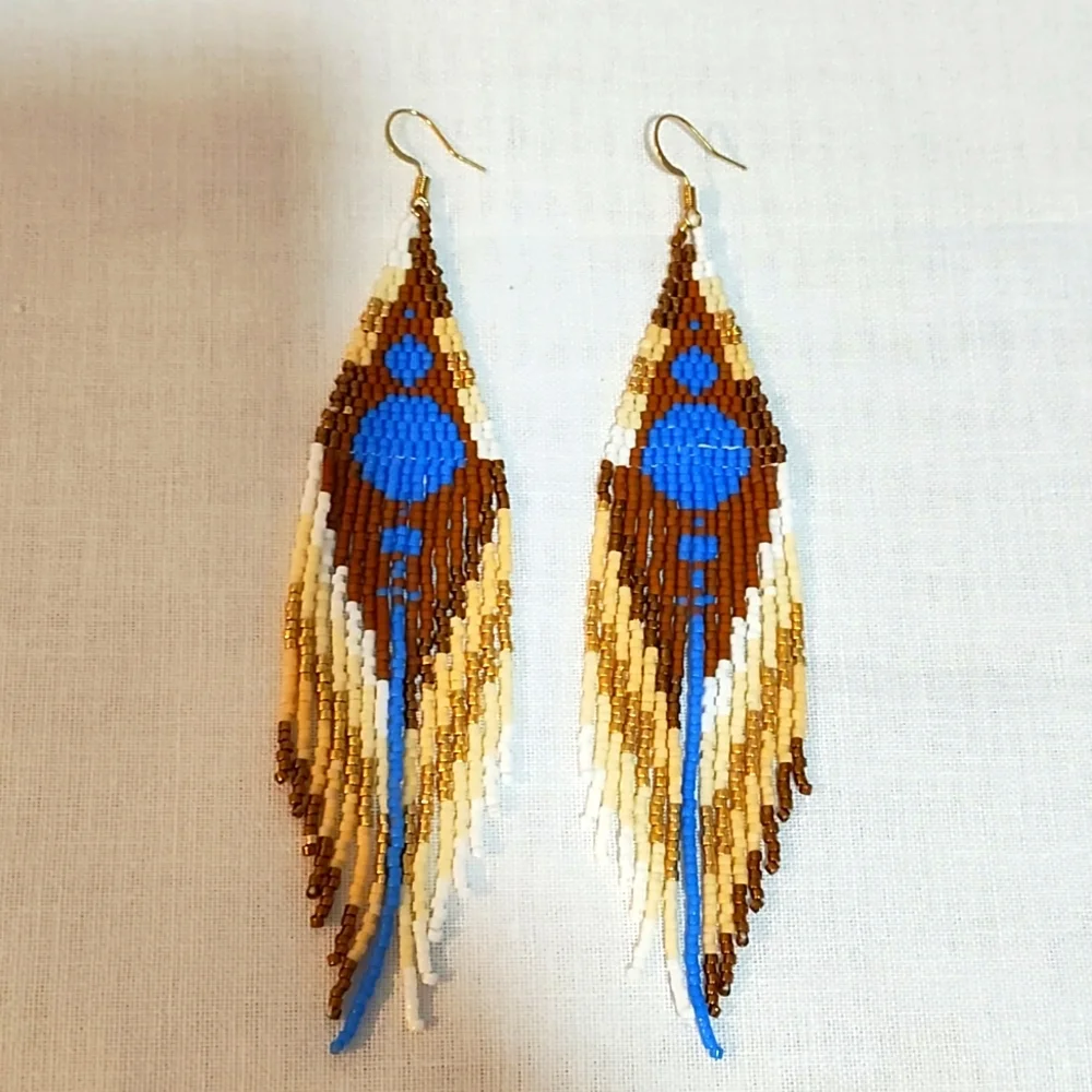 Beaded boho earrings with fringe - Picture 3 of 4